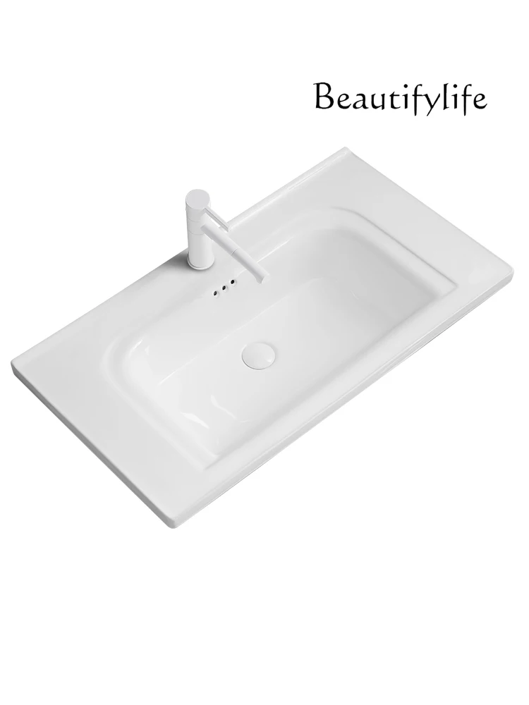 

Integrated ceramic face wash basin semi-embedded household rectangular countertop bathroom
