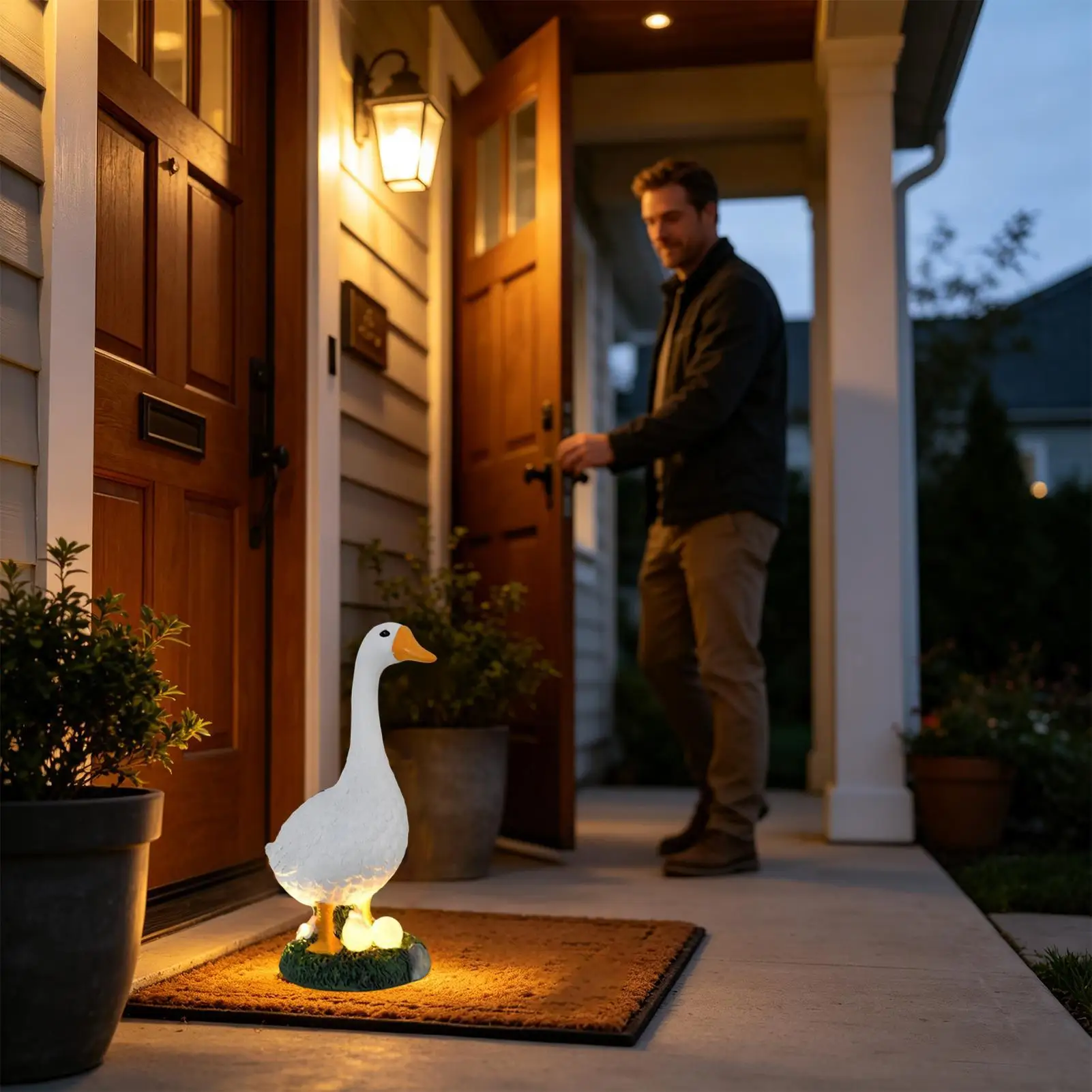 Lawn Goose Resin Solar Automatic Sensor LED Light Figurines Outdoor Goose Statue For Christmas Winter Home Kitchen Desk Front