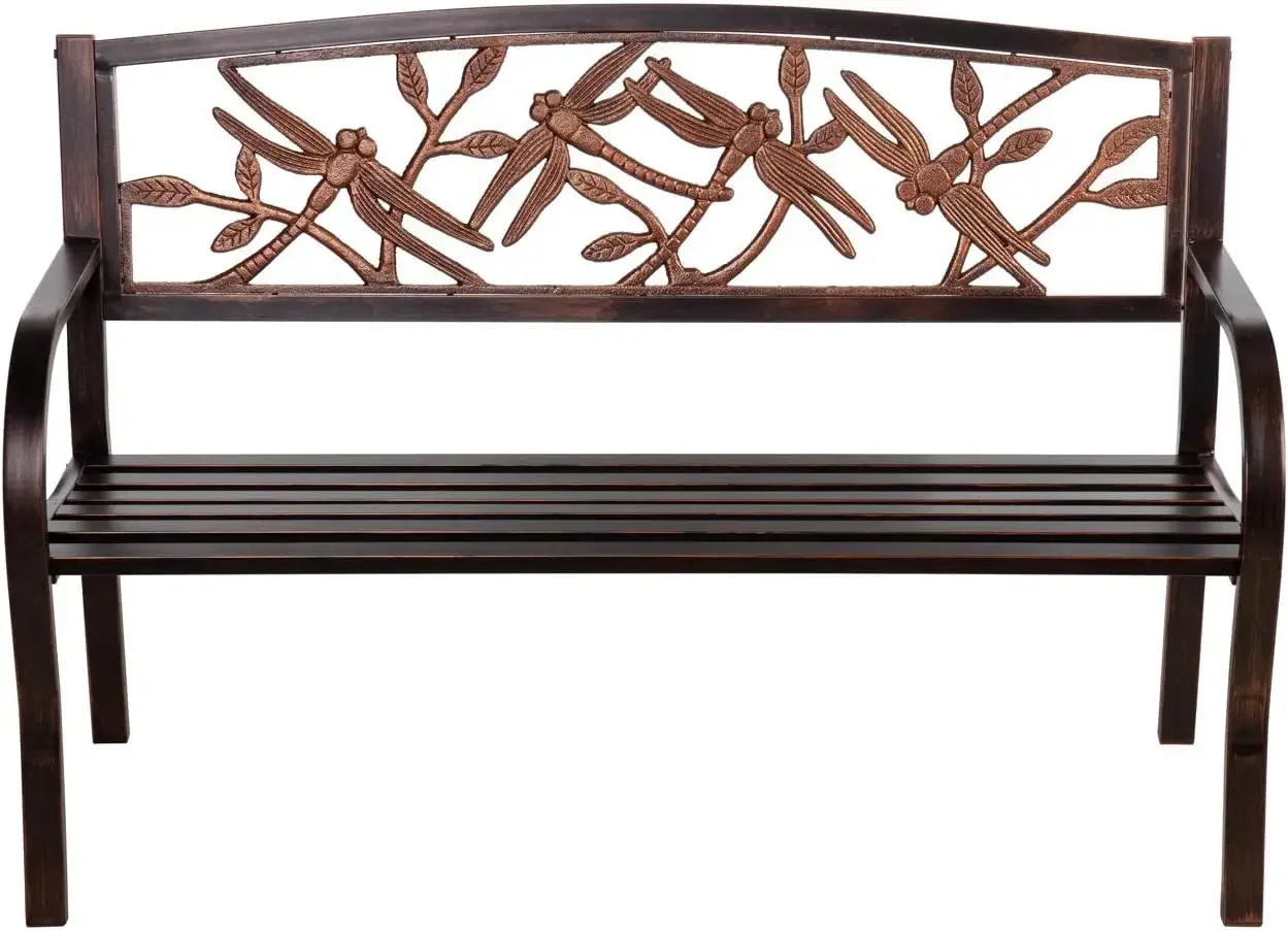 

v Dragonfly Outdoor Bench Holds Up to 300 lbs Furniture for Lawn Garden Patio Porch Park Deck Steel Bronze