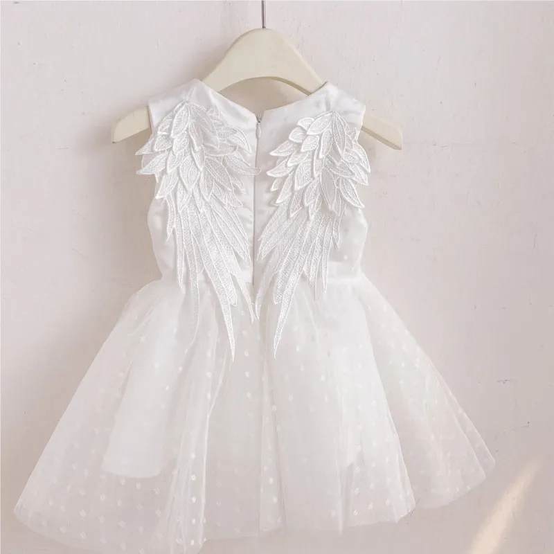 Baby Girl Princess Angel Wing Dress Infant Toddler Child senza maniche Pearl Vestido Party Pageant Birthday Baby Clothes 1-12Y