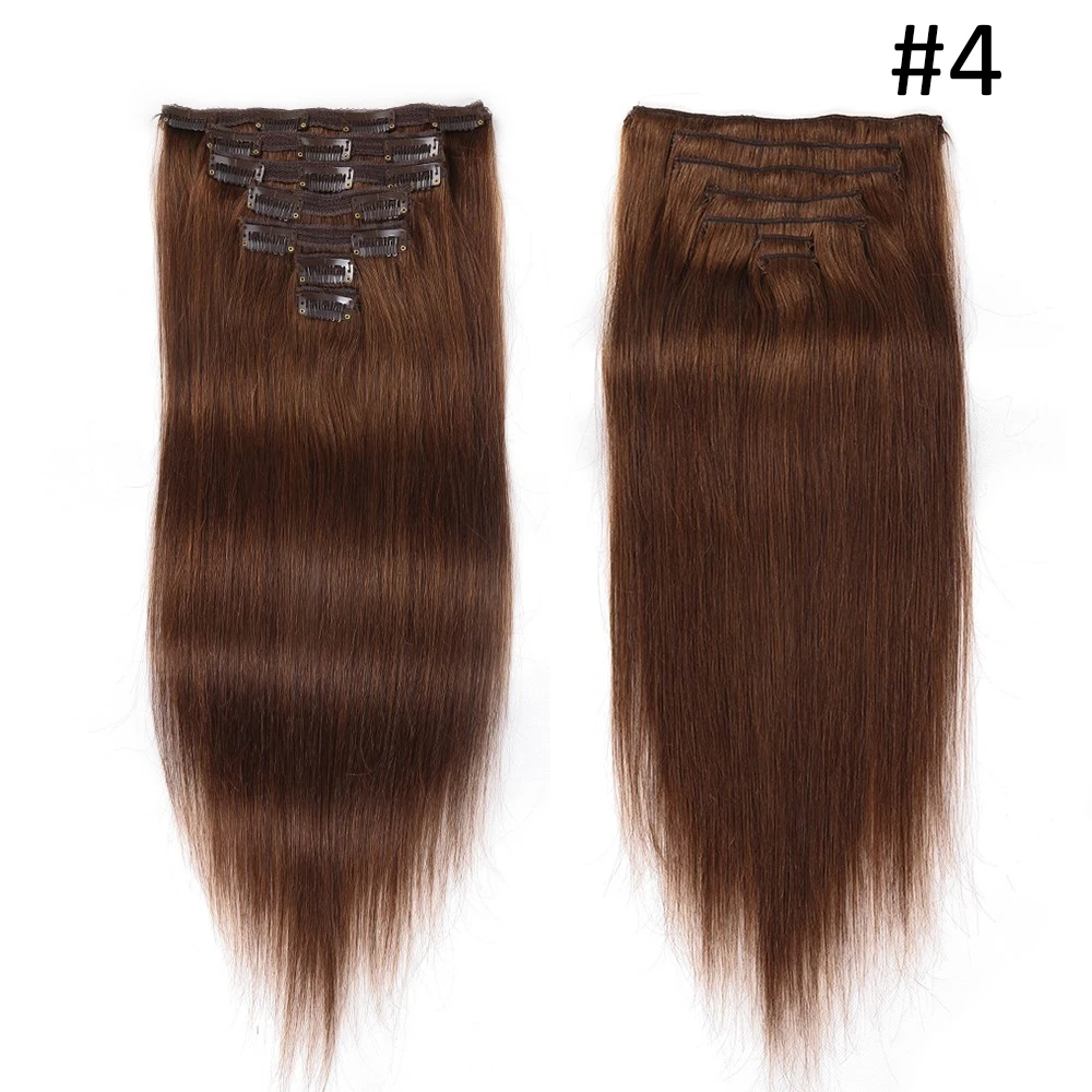 Extensiones de cabello rubio Remy para mujer, cabello humano liso de cabeza completa, 7 piezas, 12 a 18 pulgadas