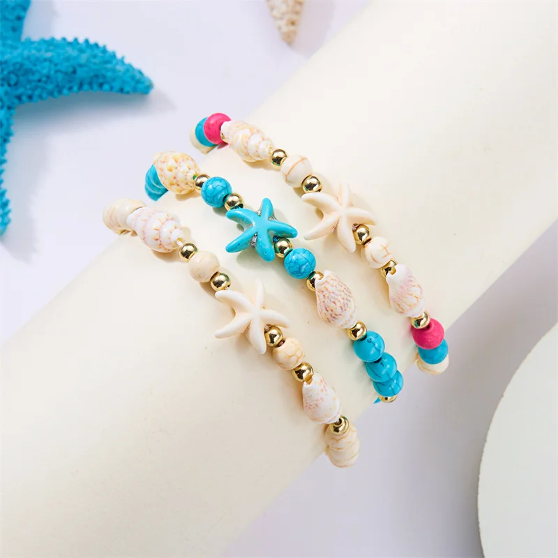 Bohemia concha estrela do mar pulseira para mulheres artesanal corda ajustável pulseira verão praia festa jóias acessório de férias