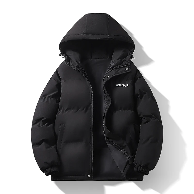 

Мужская куртка, осенне-зимнее хлопковое пальто на пуху с хлопковой подкладкой, утолщенная куртка-пуховик с капюшоном для мужчин и женщин, повседневная свободная верхняя одежда