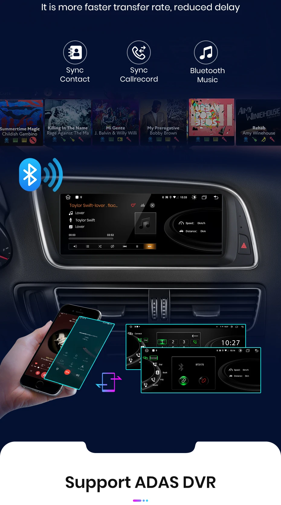 Junsun 8,8 Zoll Bluetooth Wireless CarPlay Android Auto Autoradio für Audi Q5 Q5L 2009-2016 GPS-Navigation 4G WiFi Multimedia-Stereoanlage – Detail 15