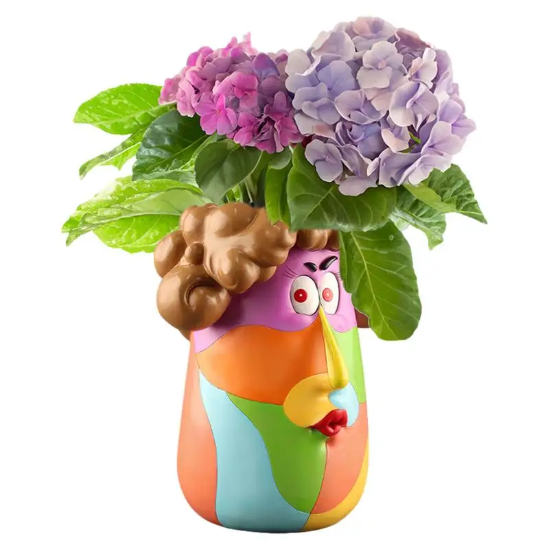 

Unique Face Planters Pot Cartoon Curly Rainbow Head Female Art Vase Resin Succulent Plant Pot Flower Pot Vase Balcony Decoration