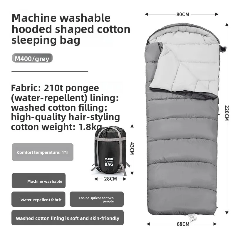 Premium Washed Cotton Envelope Sleeping Bag Four Seasons Outdoor Camping Travel Joinable Modular Outdoor Camping Sleeping Bag