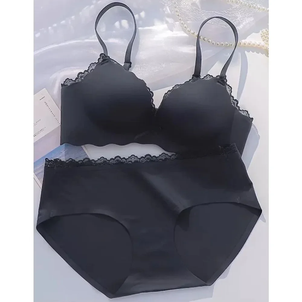 For Small Flat Chest AA Cup Push‑up Bra Panty Set Women Wireless One‑piece Seamless Padded Soft Comfort Daily Lingerie Underwear