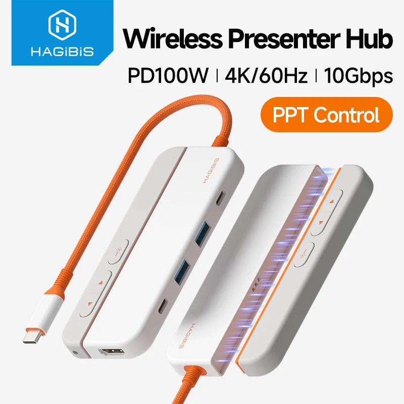 Hagibis USB C Hub With Wireless Presenter Remote Control Presentation Clicker 4K@60Hz HDMI 100W PD Multifunction Docking Station