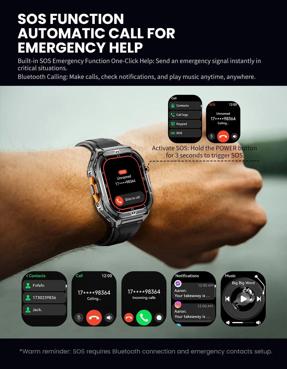 Uhoofit X5 Smartwatch Dual-Band GPS 1,96 Zoll AMOLED-Bildschirm Sportuhr 5ATM Wasserdichter Herzfrequenzmesser Outdoor-Smartwatch