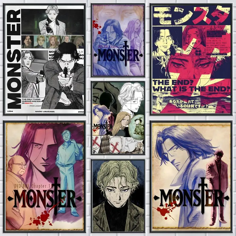 N-naoki Urasawa S Monster Poster Durable Waterproof Aesthetic Stickers Wall Art HD  for Office Bedroom Bar  Coffee Home Decor