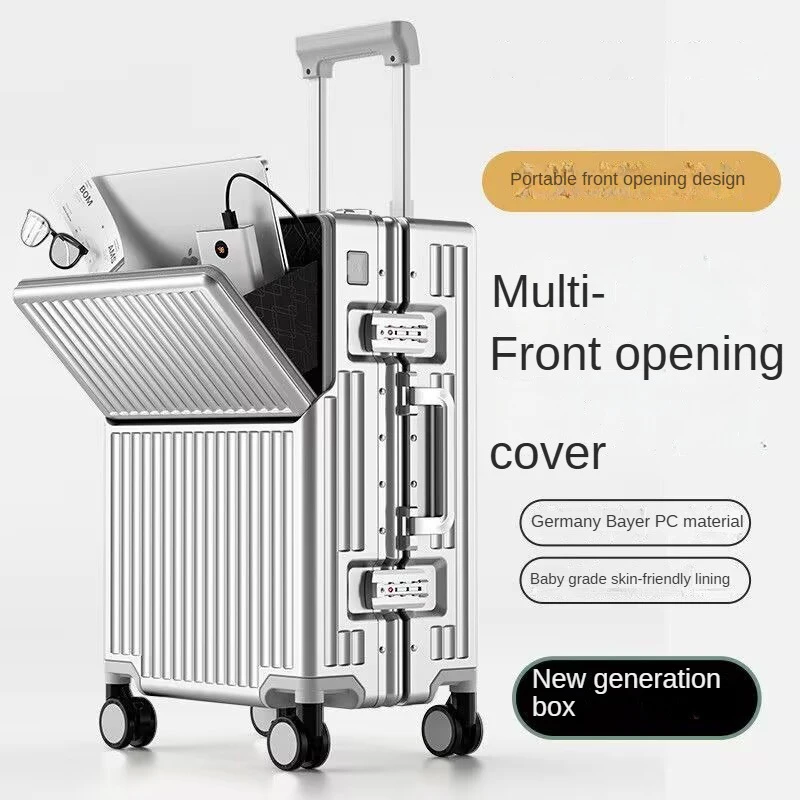 

Multi-Function Travel Suitcase Aluminum Frame with Braked Wheels 20/24/26-inch Front-Opening Trolley Case Medium Size Luggage