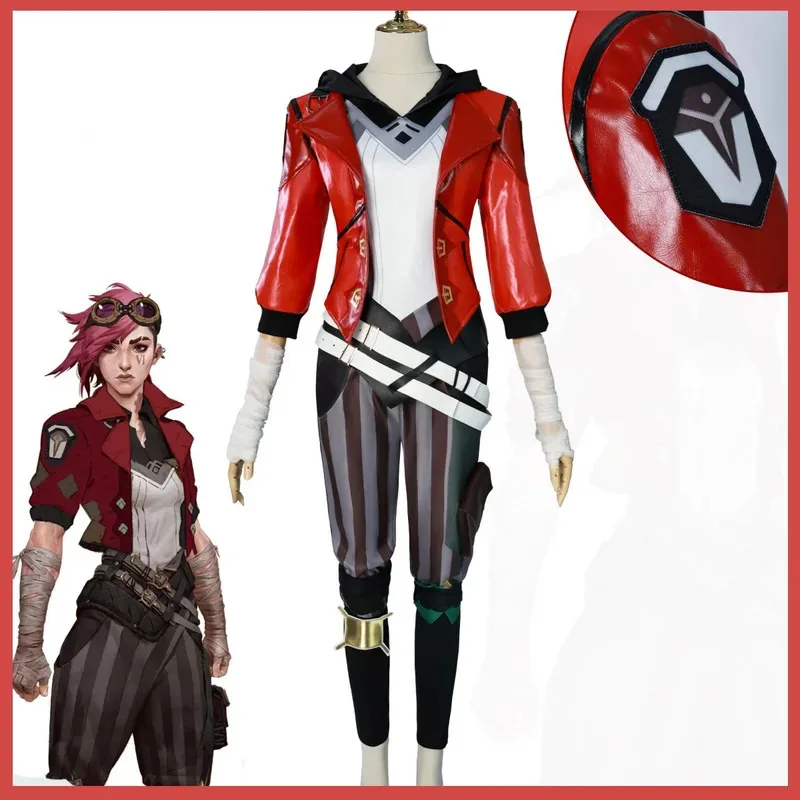 게임 LOL 리그 오브 레전드 비 필트오버 엔포서 코스프레 의상 레드 PU 코트 전투복 가발 신발 남녀 공용 카니발 의상