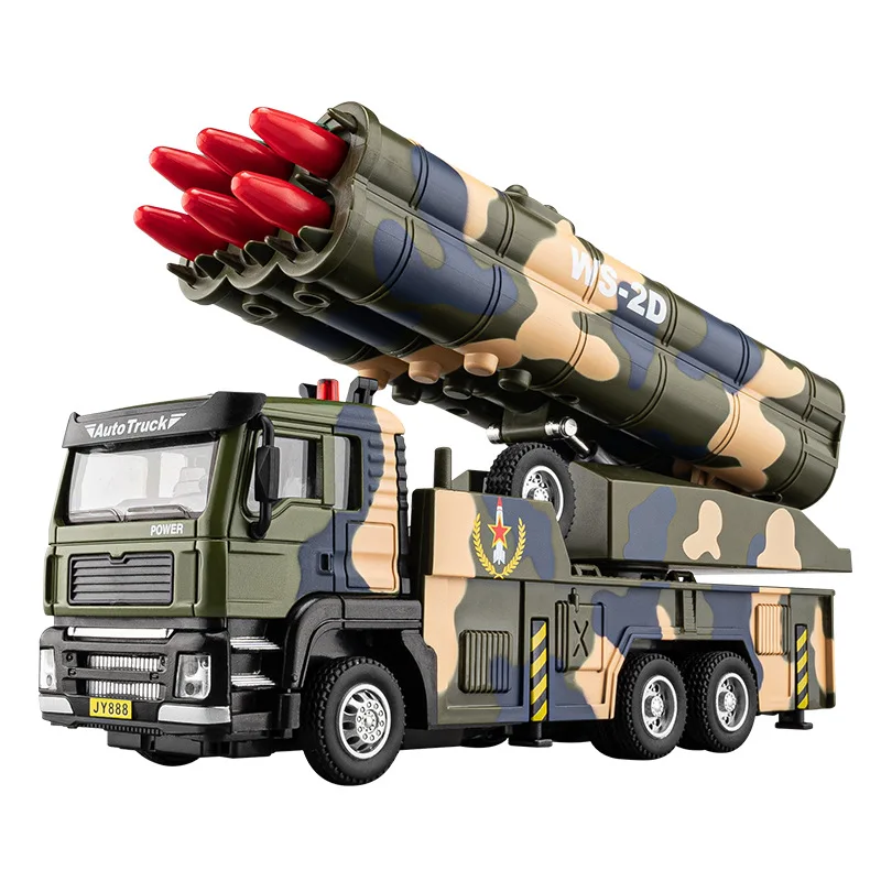 Lanceur de fusée de missile en alliage de simulation 1: 50, modèle militaire, véhicule d'ingénierie pour enfants, retour sonore et lumineux, jouet cadeau
