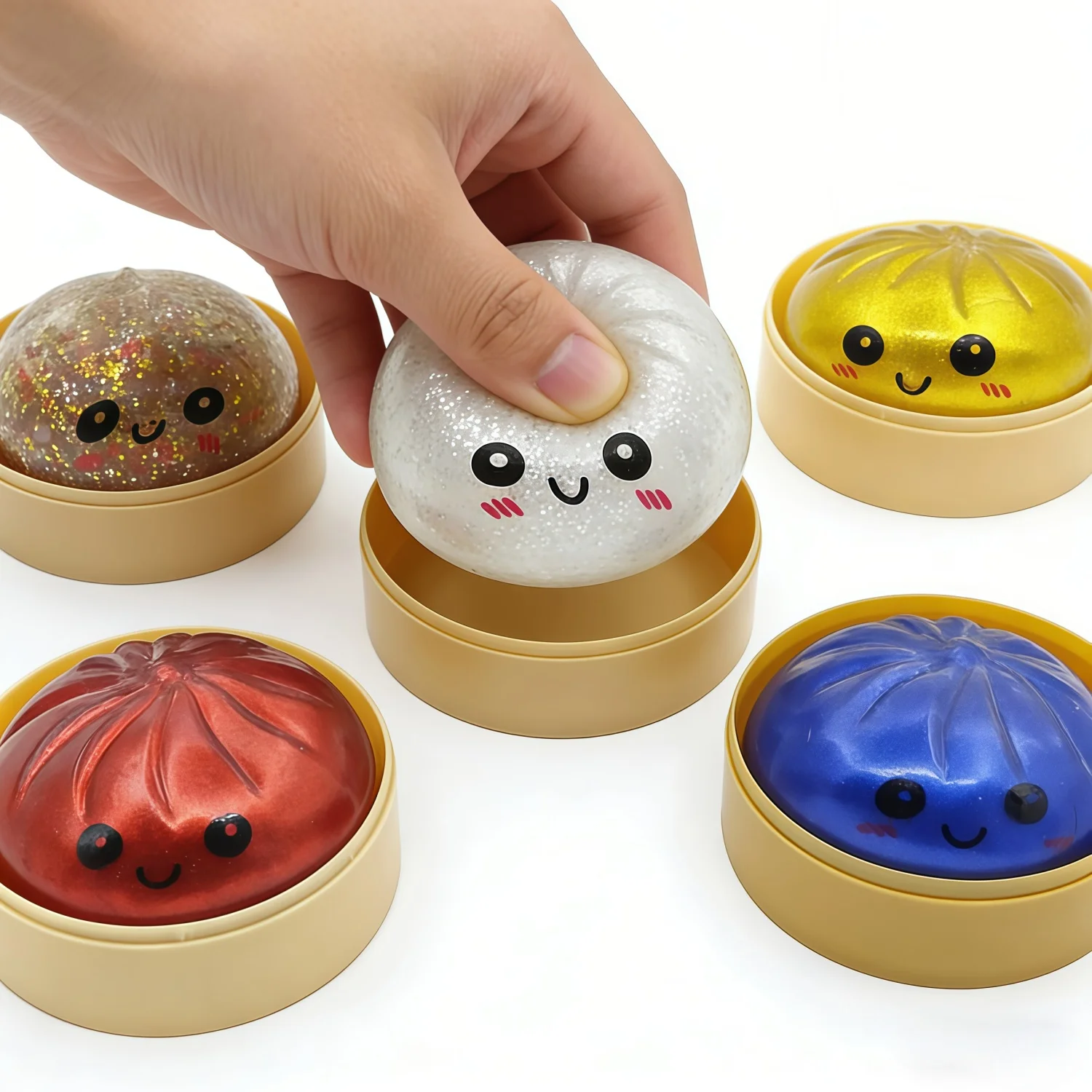 

Kawaii Glitter Dumpling Squishy Fidget Toy, Cute Anti Stress Squeeze Ball, Soft Malleable Steam Bun, Aesthetic Desk Decor Gift