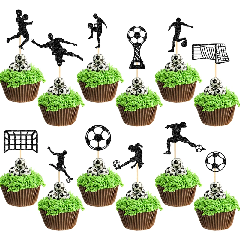 YOMDID 24 Stück Fußball-Kuchenaufsätze, Cupcake-Aufsätze mit Fußball-Themen für Geburtstage, Jugendliche, Duschen und Sport-Kuchendekoration – Detail 6