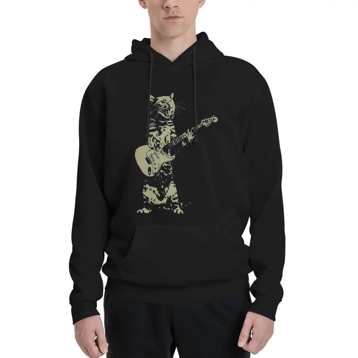 

Cat Playing Acoustic Guitar Cool Musician Polyester Hoodie Men's Sweatershirt Warm Dif Colors Sizes