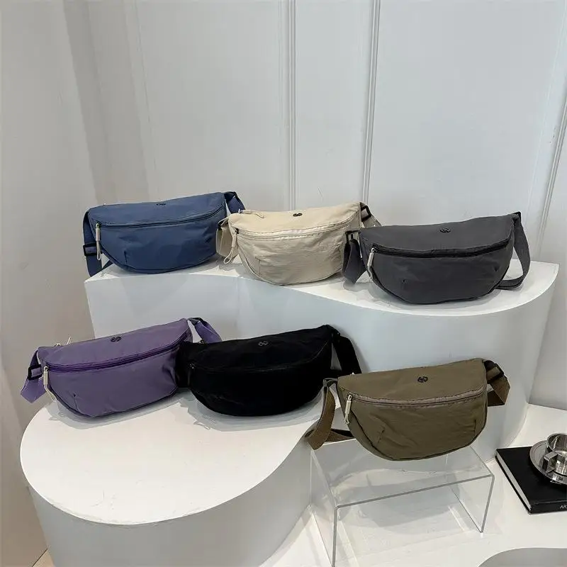 

New Trendy Simple Soft Cloth Shoulder Crossbody Bag Solid Color Casual Student Handbag Unisex Wide Straps Chest Bag Dumpling Bag