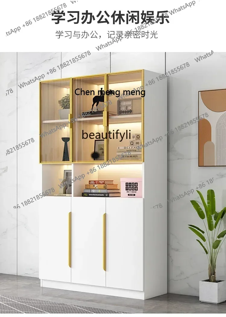 sscn8617 Solid Wood Bookcase with Glass Door Entire Wall Living Room Bookshelf Floor Standing Storage Cabinet Showcase view 5