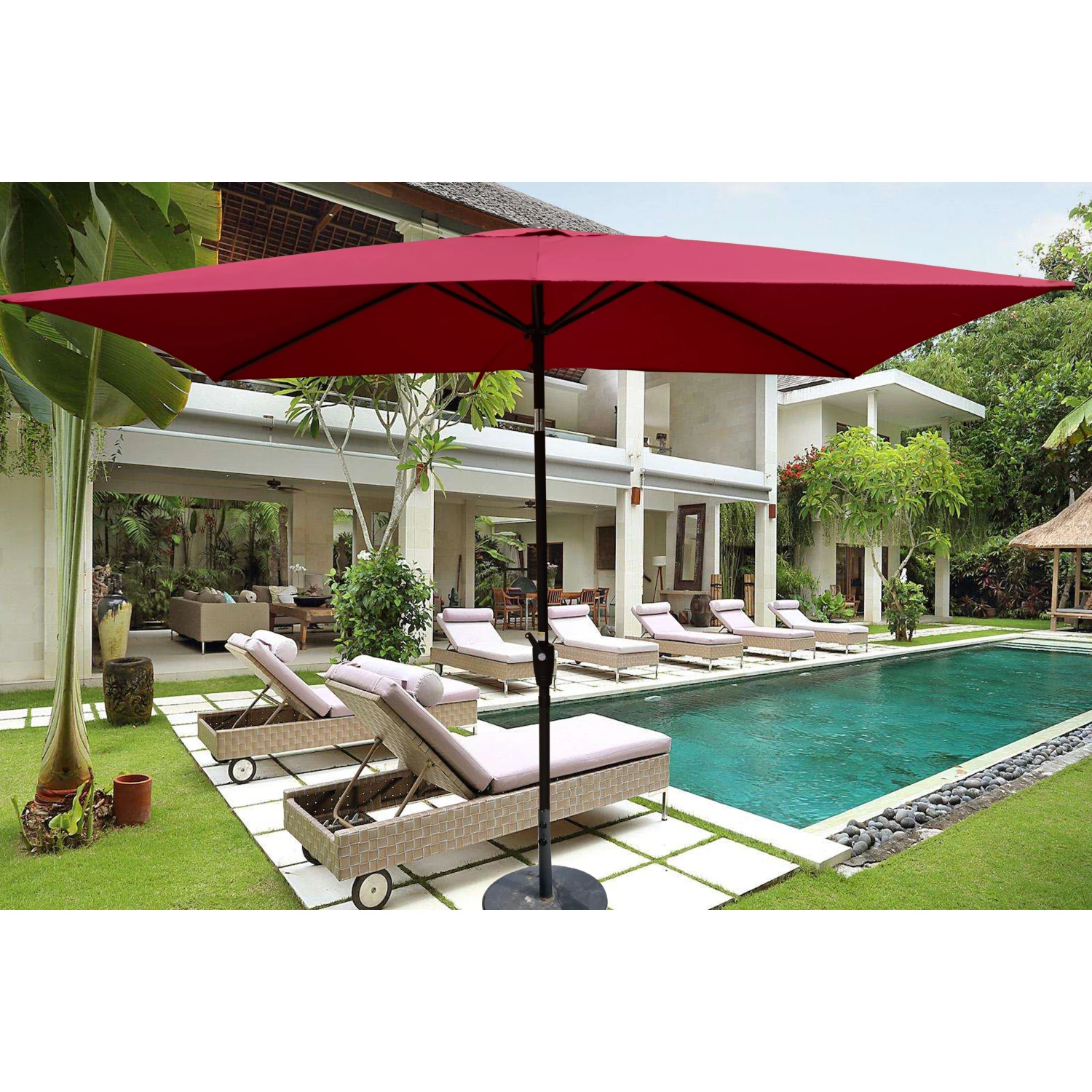 6 x 9ft Patio Umbrella Outdoor Waterproof Umbrella with Crank and Push Button Tilt without flap for Garden Backyard Pool Swimmin