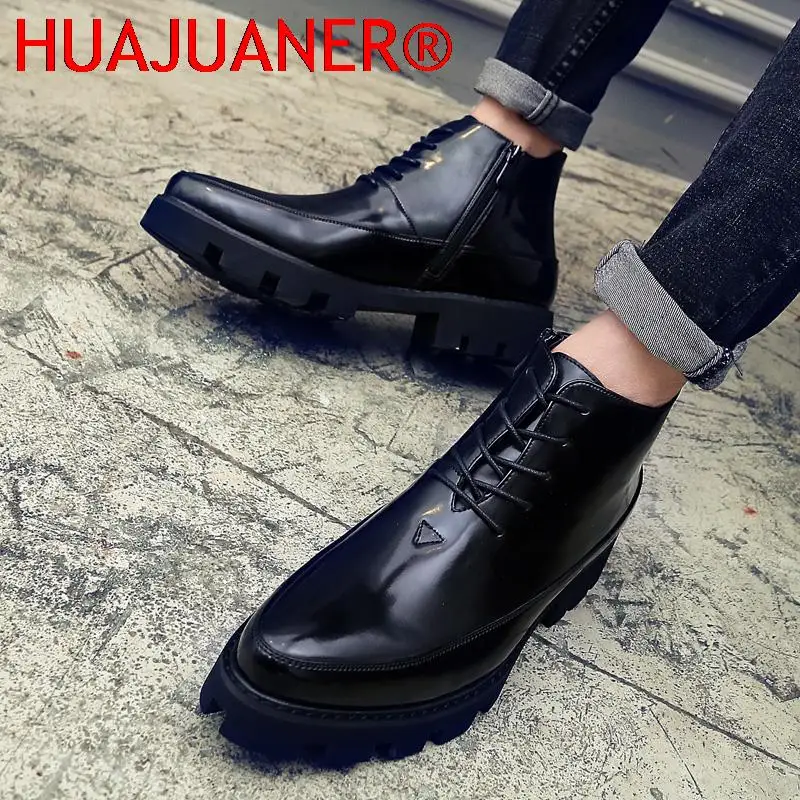 Men Casual Natural Leather Boots High Top Motorcycle Boots Men Non-Slip Cowboy Botas Lace-up Hiking Shoes Bota Masculina
