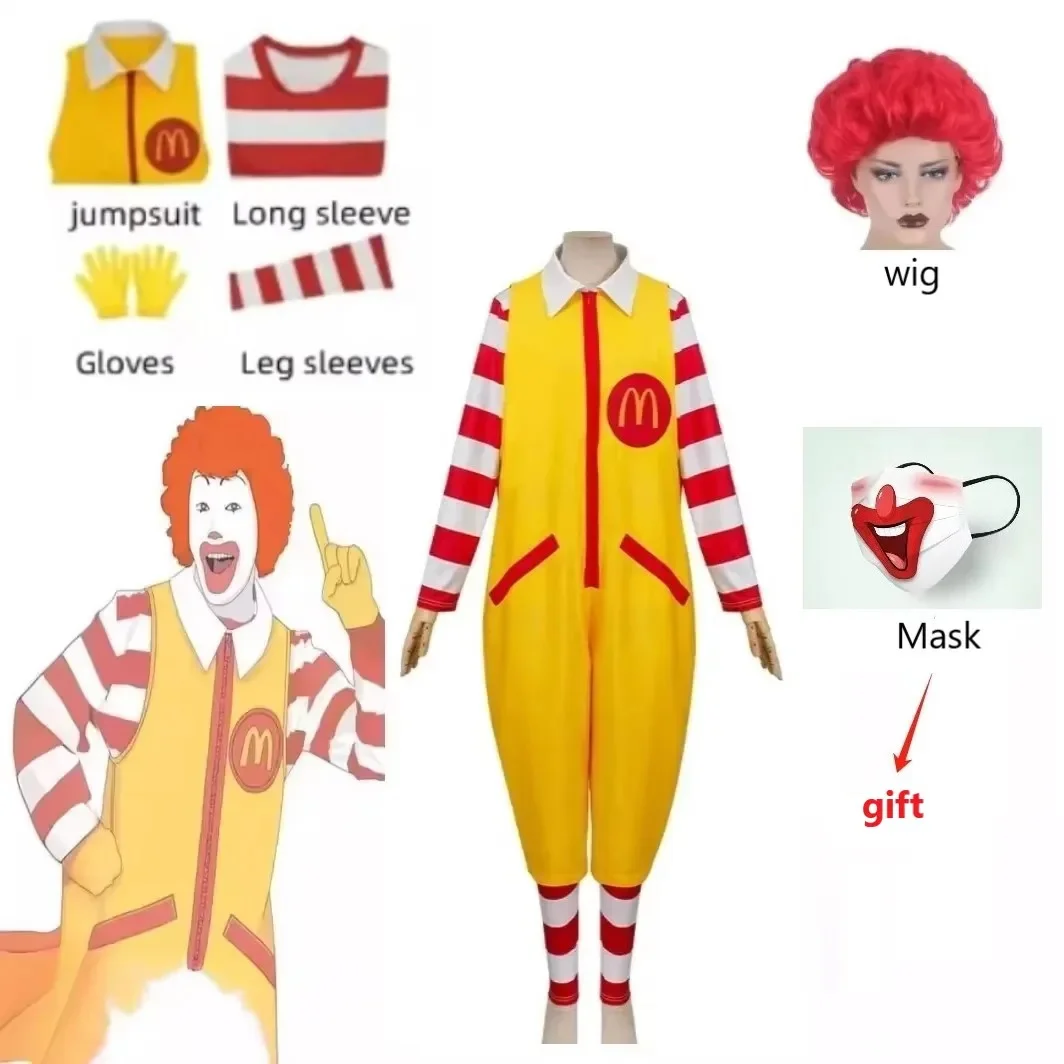 McDonald Cosplay Costume Wig Ronald Masquerade Party Sutra Clown Character Adult Halloween Party Funny Costume Stage Clothes