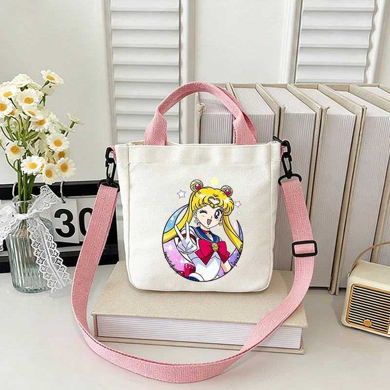 

Sailor Moon Crossbody Bag Cartoon Cute Handbag Boy Girl Shoulder Bags Kawaii Portable Square Canvas Bag Woman Fashion Handbag