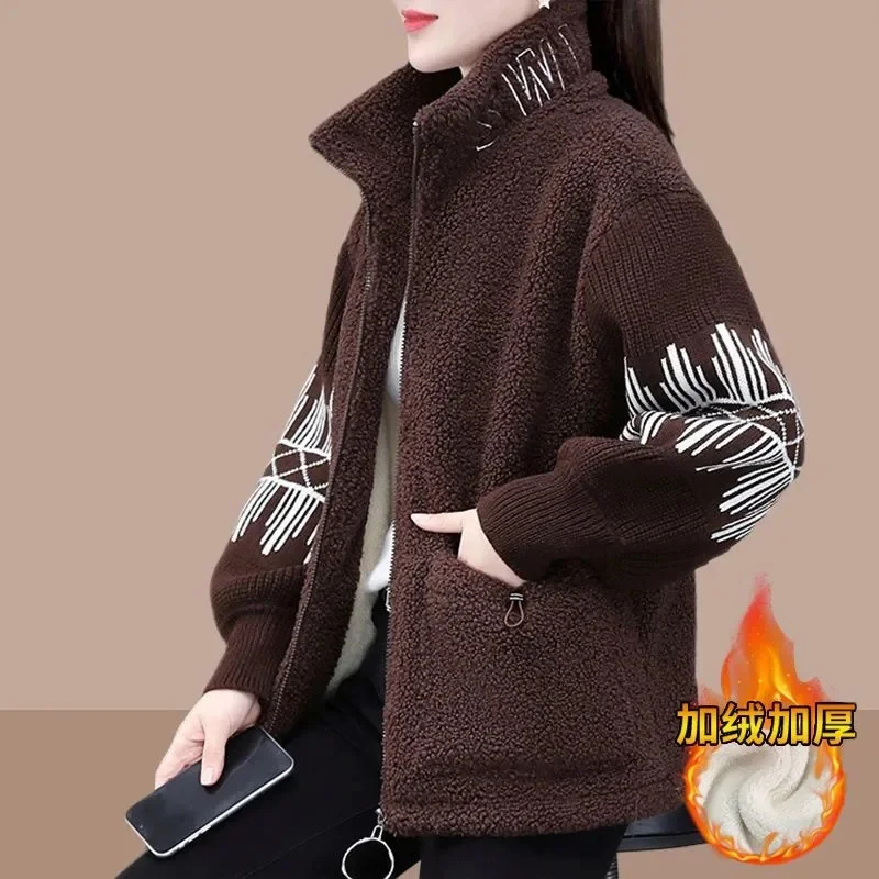 

Lambswool Coat Women's Middle-Aged Elderly Autumn Winter New Add Velvet Woolen Jacket Middle-Aged Outwear Thick Warm Tops Female