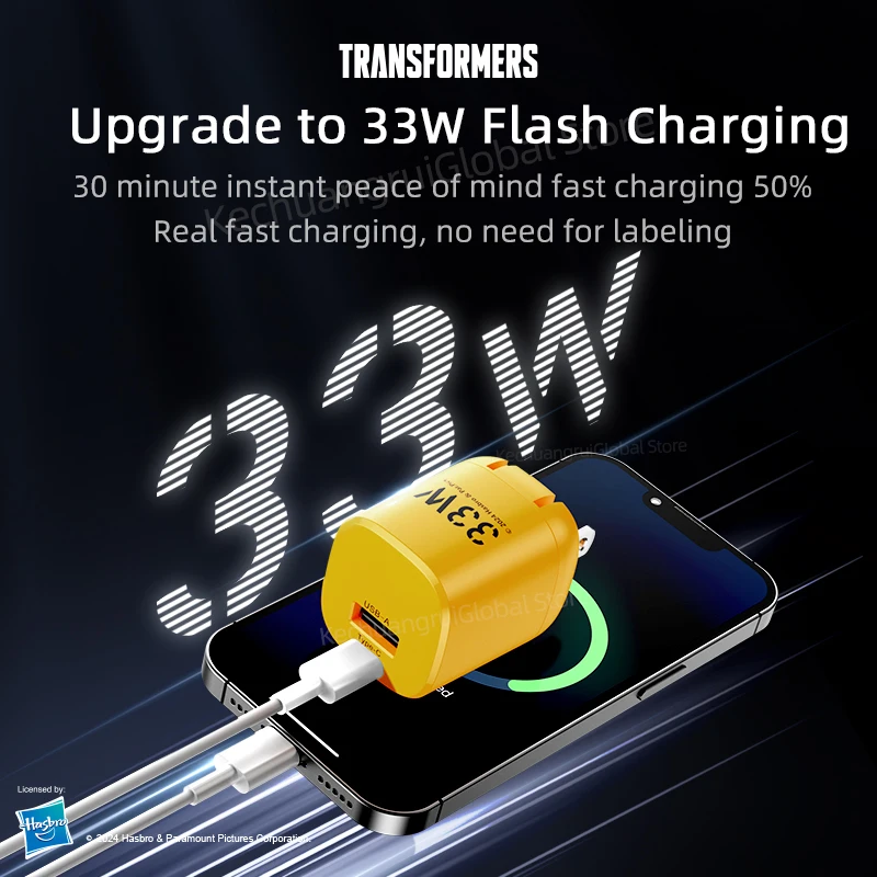 Transformers 33W PD Fast Charger TF-K22 USB Type C GaN Fast Charging Charger US Plug Adapter 90° Folding pins Charger For iPhone