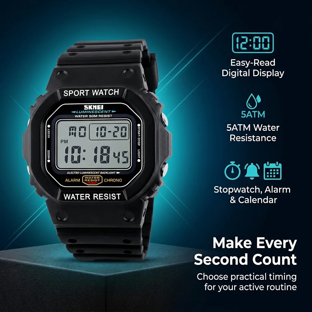 SKMEI Alarm Clock Digital Sports Watches For Men Women 5Bar Waterproof Countdown Wristwatches Multifunctional Watch Reloj Hombre