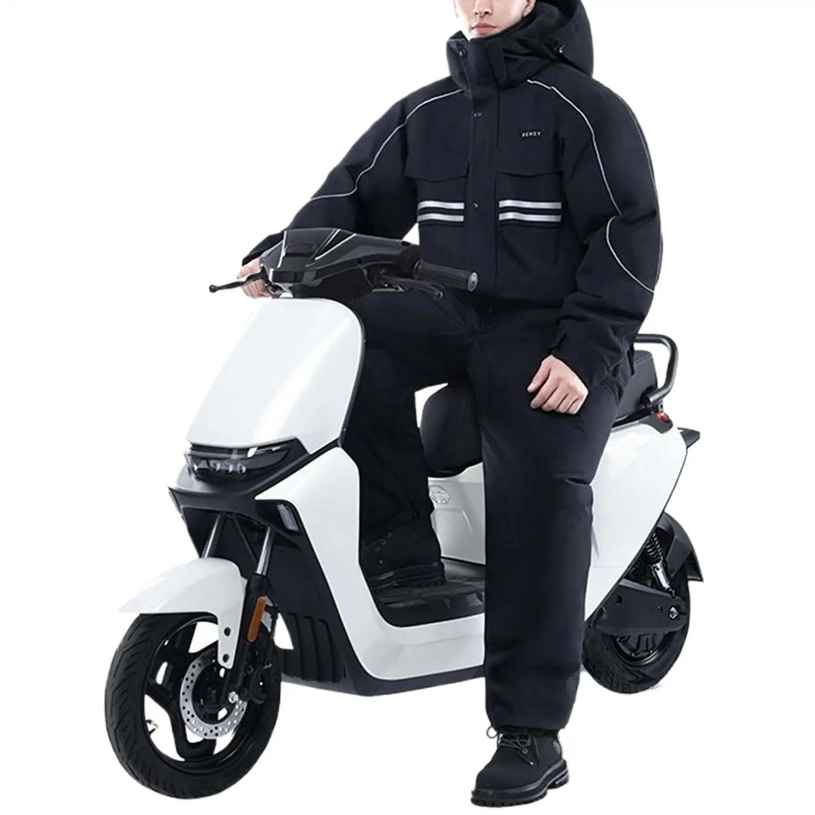 Thick Velvet Hooded Coat & Pant Rain Suit For Women Men Outdoor Waterproof Motorcycle Riding Raincoat With Reflective Strip
