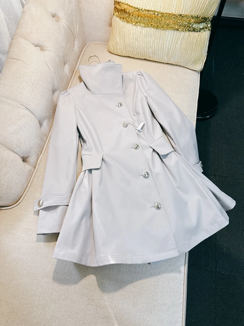 

Ретро-пальто в британском стиле А-силуэта с завышенной талией, ветровка с пышной юбкой, утягивающая талию, маленький размер, верхняя одежда в корейском стиле