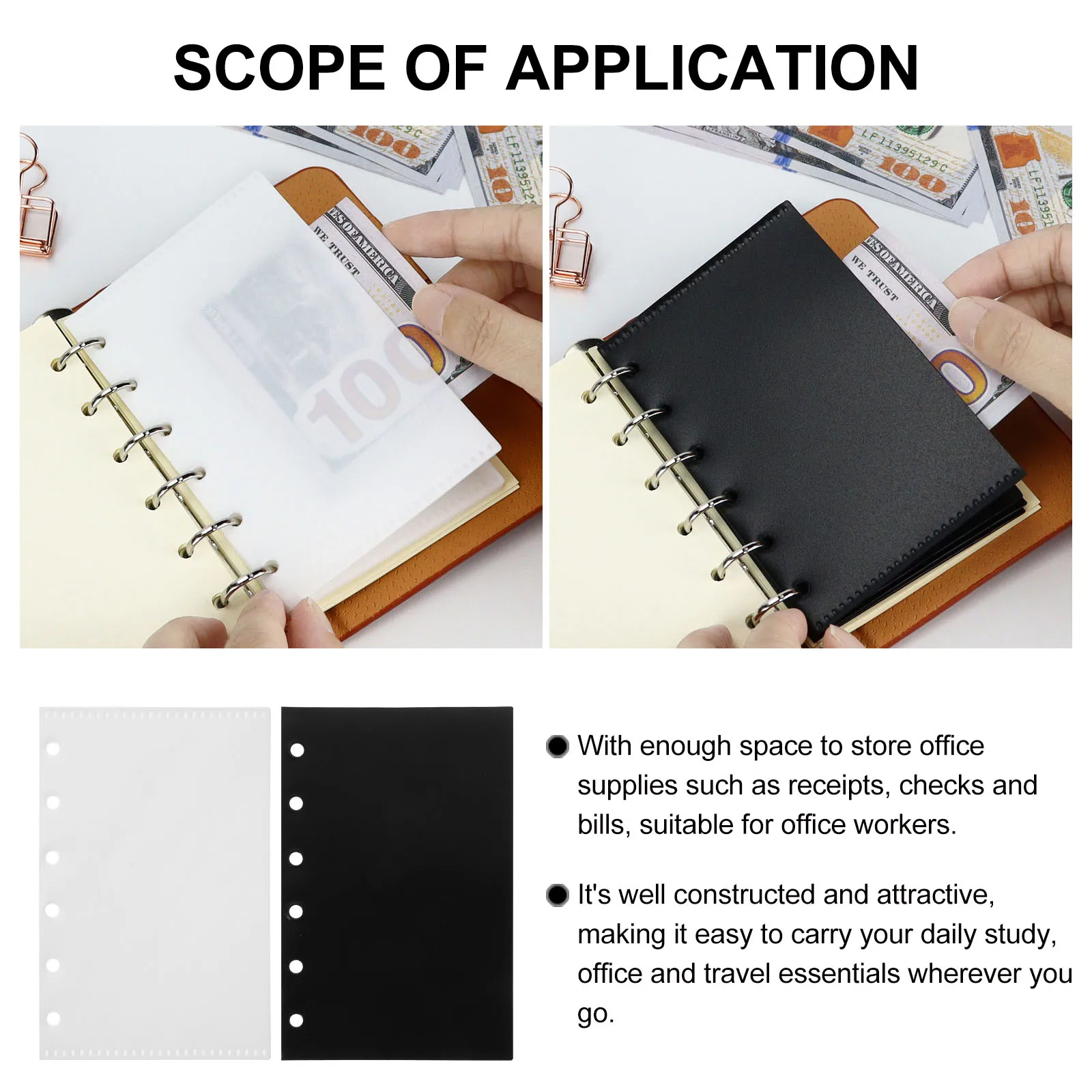

Binder Pockets 6 Holes Plastic Folder Document Wallet Thick Storage Bag Reusable Pouch Office Supplies Organizer Notepad