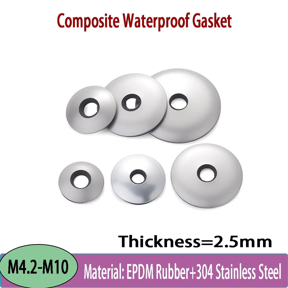 25/30/50Pcs 304 Stainless Steel EPDM Compound Sealing Washers M4.2‑M10, Waterproof Gaskets for Screw & Pipe Sealing Connection