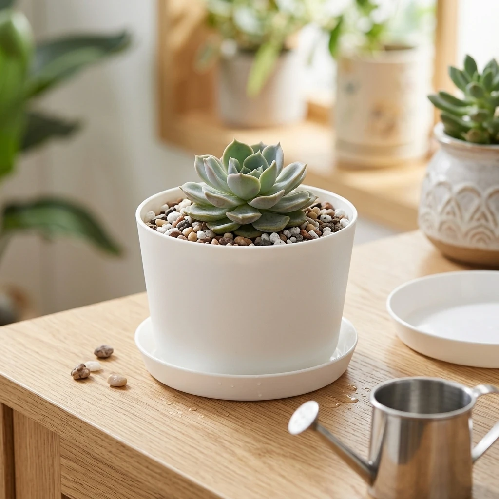 Plastic Planter Minimalist Indoor Gardening Pot With Drainage Holes For Home Office Decor