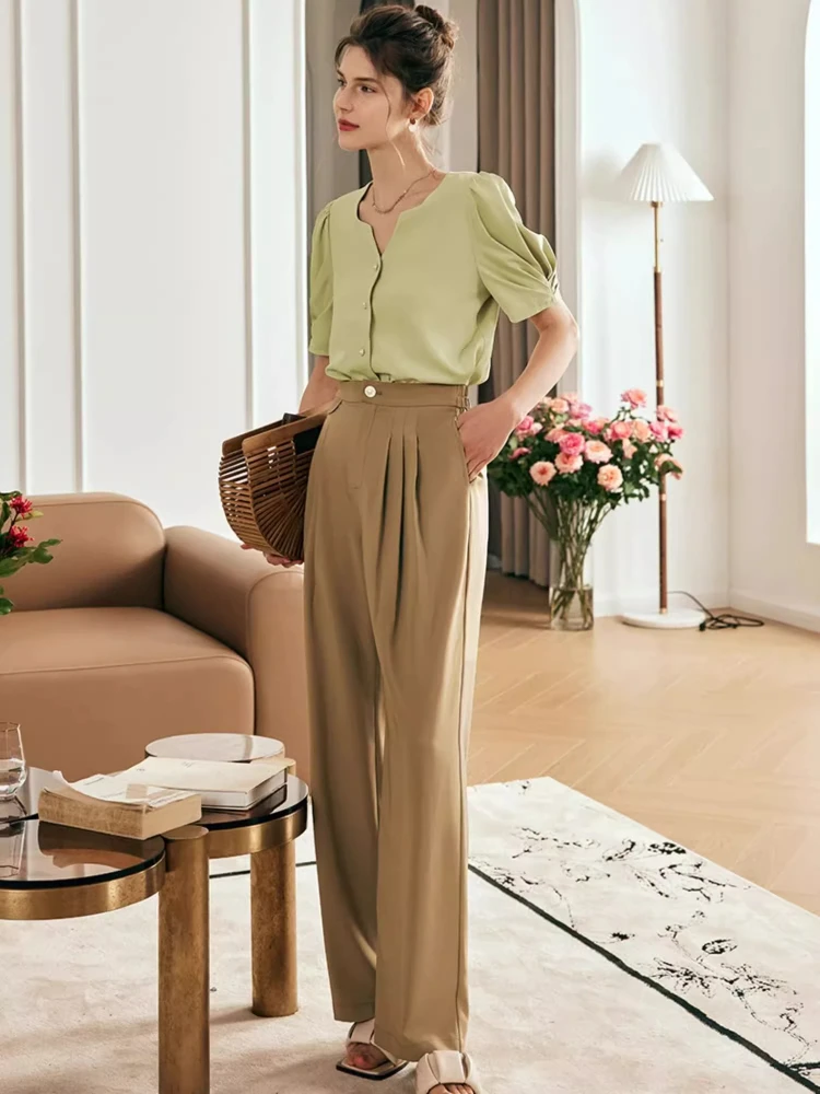 OLrain Summer Long Pants for Woman 2025 Office Ladies Slacks High-Waisted Comfort Straight Trousers Woman Clothes O23XK82351