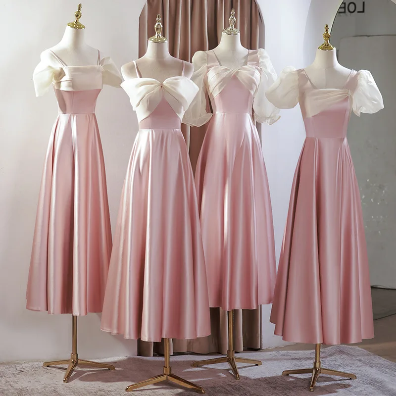 Pink Bridesmaid Dress Satin New Spring Niche High Sense Group Evening Women's Daily Style