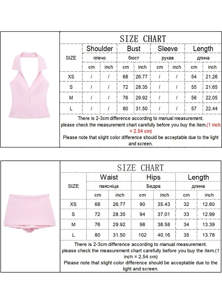 2024 Women Casual Skirts Shorts Set Chic Halter Shirt Neck Backless Top & Shorts Sweet Pink Summer Sexy Shorts Sets