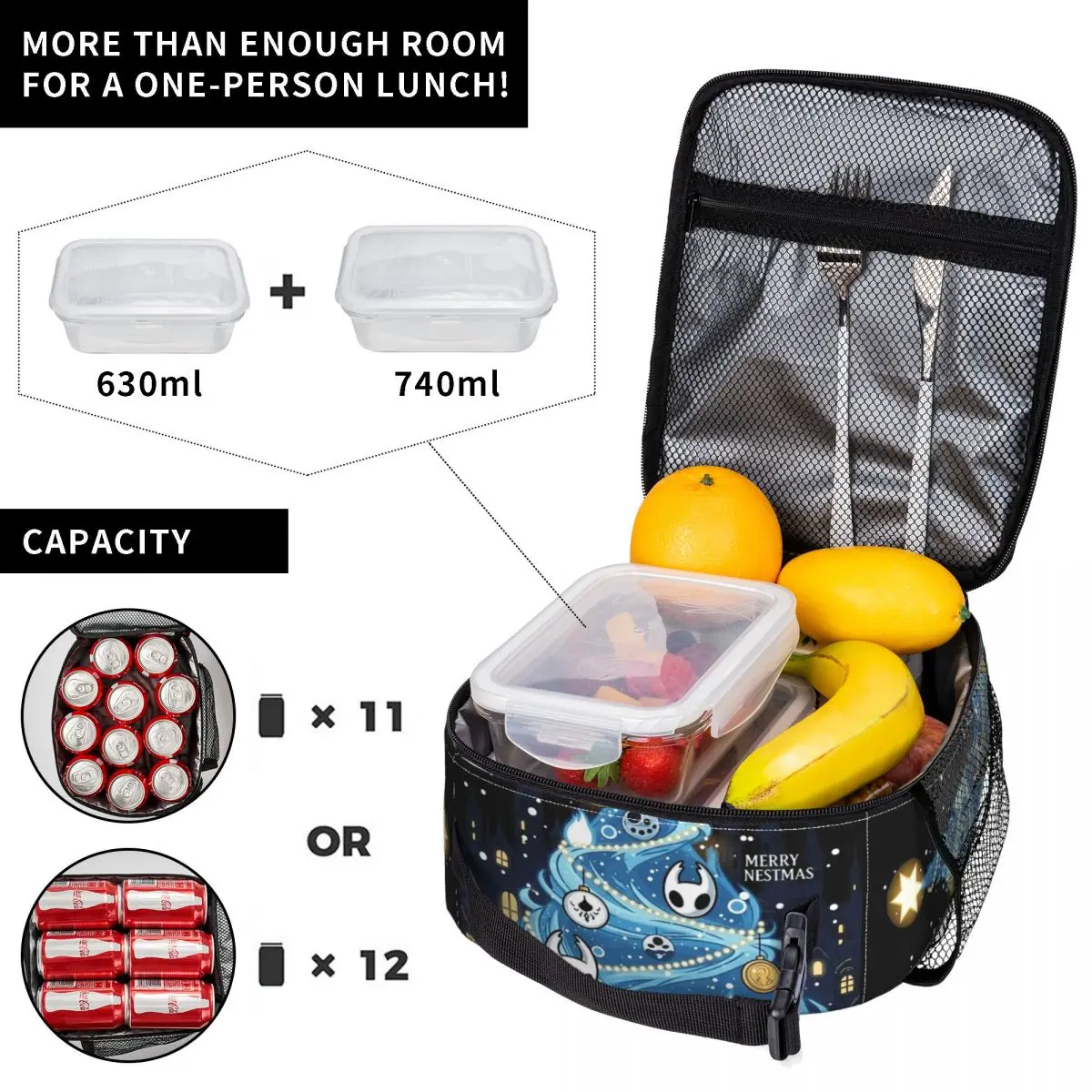 Hollow Knight Christmas Sherma Video Game Lunch Bag Portable Lunch Box Women School Graphic Cooler Bag Thermal Tote Handbags