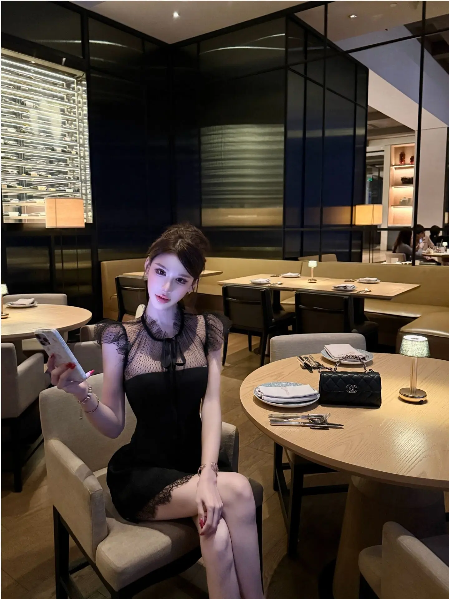 Black Mesh Splice  Dress Women Summer High Waist A-Line Short Skirt Birthday Celebration French Style Casual Everyday Wear
