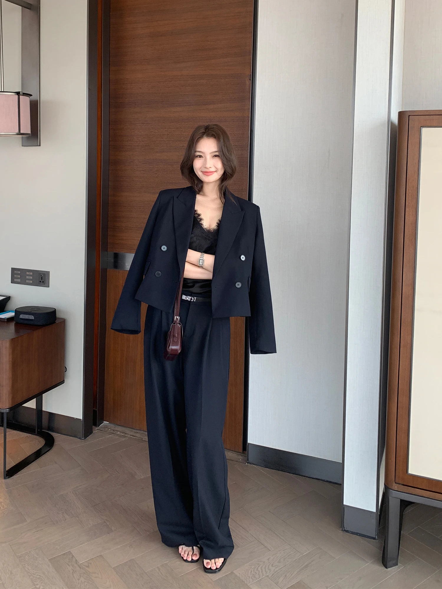 Traje de dos piezas para mujer Maven Lin R0W, chaqueta y pantalones de pierna recta, cintura alta, manga larga, moda de primavera.