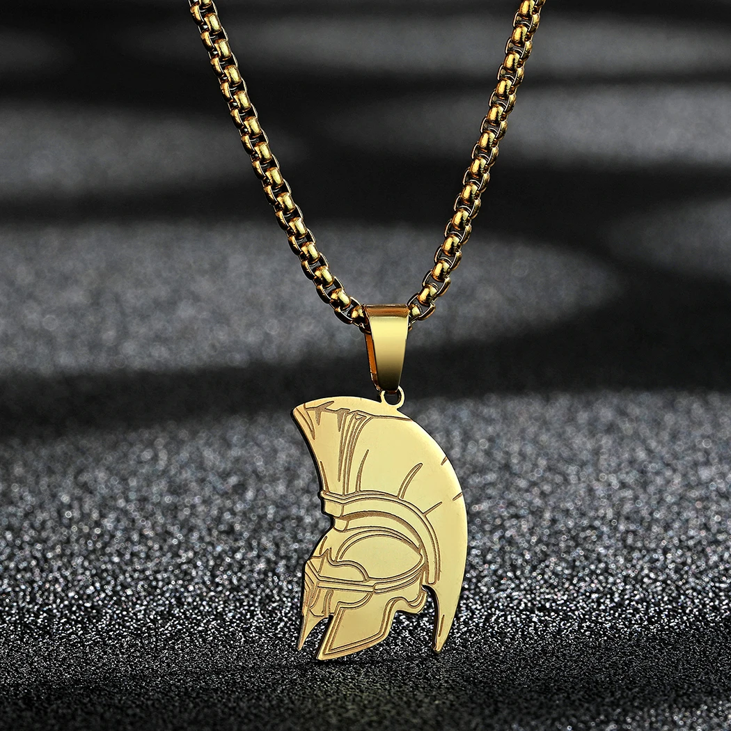 Kinitial Stainless Steel Sparta Leonidas Helmet Pendant Necklace For Women Men Dainty Choker Jewelry Father's Day Gift