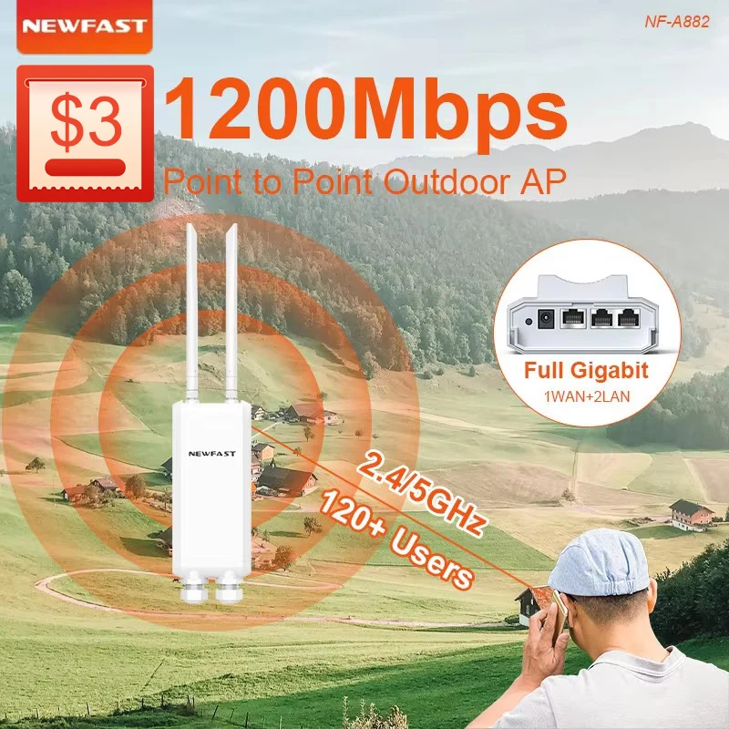 

NEWFAST 1200Mbps Outdoor WIFI Router/AP High Power Long Range Extender Repeater Wireless Signal WIFI Coverage Access Point POE