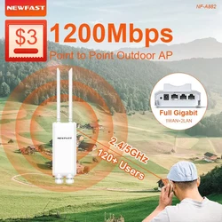 NEWFAST 2.4G/5.8G Outdoor Wireless AP 1200Mbps Access Point 48V POE Wifi Router Long Range WI-FI Extender Gigabit