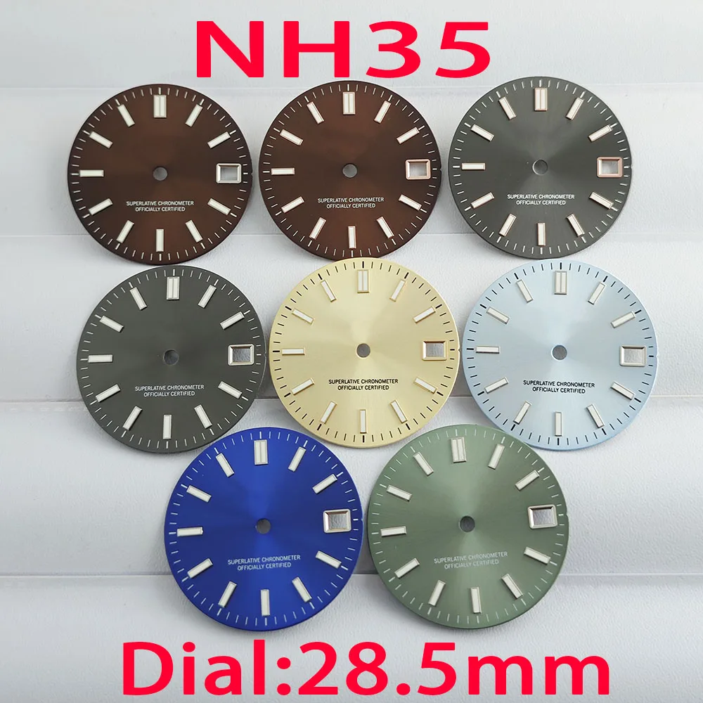 

Men's watch dial NH35 green glow-in-the-dark 28.5mm dial hands for NH35 NH36 automatic mechanical movement watch accessories