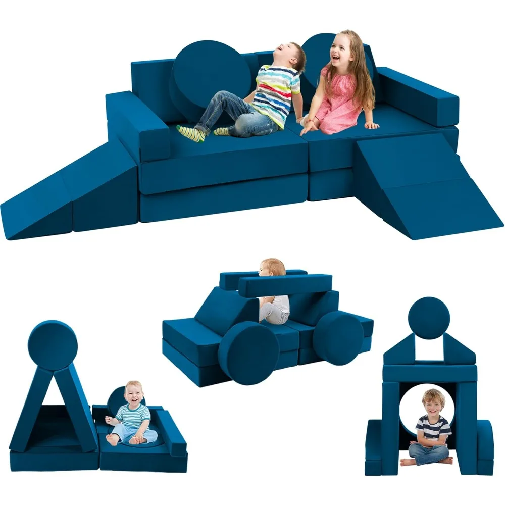 Couch Kids Sofa Modular - 18pcs Children Couches Building Fort, Convertible Foam Playing Cushion Creative Playroom Floor