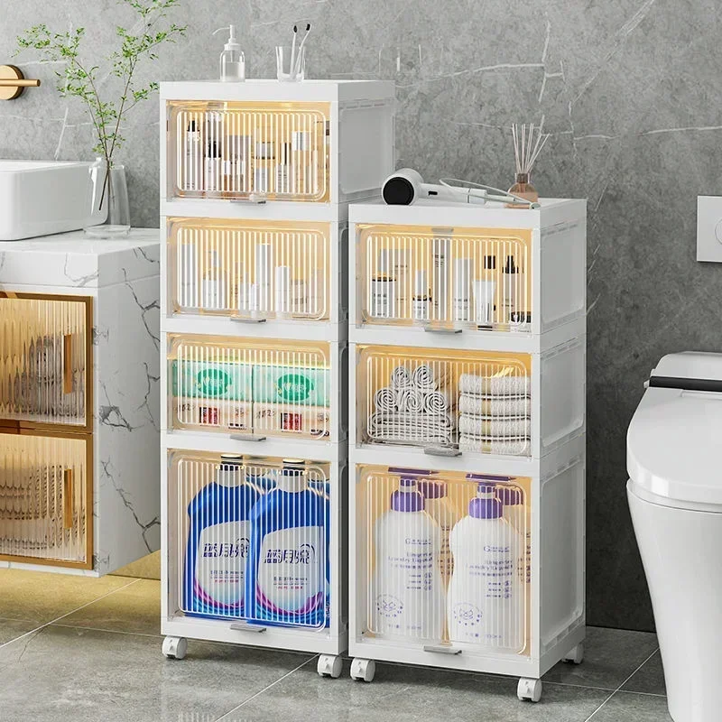 Chic Multi-Layered Bathroom Storage Shelf Comprehensive Floor to Ceiling Sandwich Cabinet with Organizational Drawer Dividers