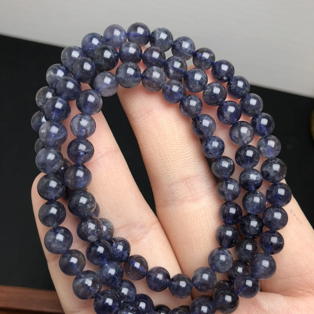 1 Pc Fengbaowu Natural Cordierite Iolite Bracelet Round Beads 55CM Reiki Healing Stone Fashion Jewelry Gift For Women Men