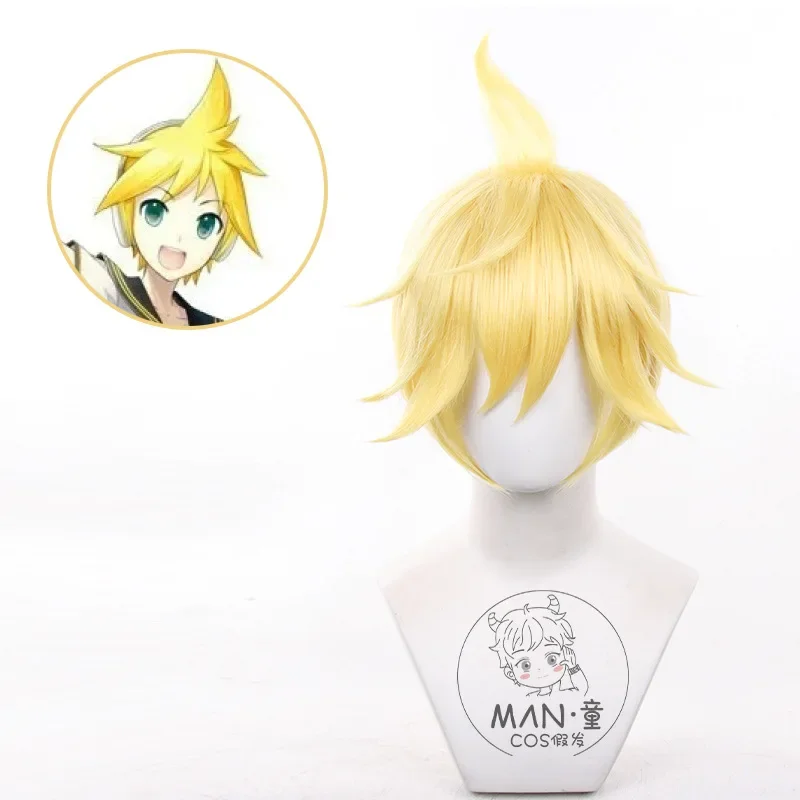 Anime Kagamine Rin/Len Cosplay Wig 35cm Short Gold Yellow Wigs Fashion Heat Resistant Cosplay Wig + Free Cap