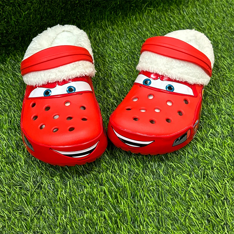 Winter Warm Disney Lightning Mcqueen Pixar Detachable Cotton Jacket Plush Slipper Outdoor Anime Casual Ankle-Wrap Eva Shoe Gifts