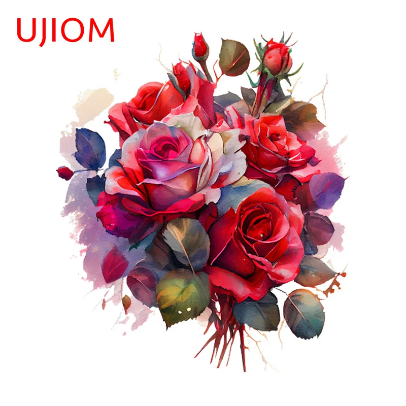 UJIOM 13cm X 11.1cm Flower Rose Painting Cartoon Wall Stickers Home Office Living Room Decor Moisture Proof Decal Mural